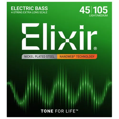 Elixir® Saiten Nickel-Wound E-Bass-Saiten, Extra Long Scale - Gitarren- & Bass-Zubehör mit NANOWEB® Beschichtung für langlebigen, vollen Klang und verbesserten Grip. Ideal für Bassisten, die Wert auf ein natürliches Spielgefühl legen.