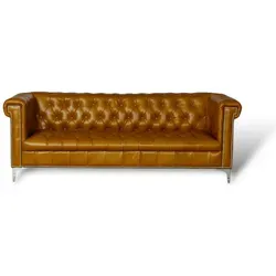 Chesterfield-Sofa Stefano 3-Sitzer in Braun - Elegantes 3er Chesterfield-Sofa mit hochwertigem Lederbezug und Federkern, ideal für stilvolle Wohnzimmer. Über 20 Jahre Erfahrung und tausende zufriedene Kunden.