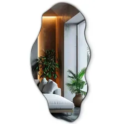 Tulup Blaugrau Wandspiegel, 50x100 cm - Stilvoller, unregelmäßig geformter Spiegel aus hochwertigem Glas, ideal zur Raumvergrößerung und Lichtreflexion. Perfekt für jedes Zimmer, ob Wohnzimmer, Schlafzimmer oder Flur.