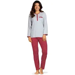 Damen Schlafanzug COMTESSA 2-teilig Pyjama langarm Baumwolle Grau - Bequemer 2-teiliger Damen Schlafanzug aus Baumwollmischung, ideal für Herbst und Winter. Mit Knopfleiste und runden Ausschnitt, OEKO-TEX® STANDARD 100 für geprüfte Qualität.