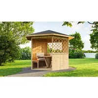 Pavillon weka mit Fußboden, Tisch und Sitzgelegenheit 223 x 257 cm - Pavillon & Pergolen, eleganter 6-eckiger Holzpavillon mit Fußboden, Tisch und Sitzgelegenheiten - ideal für entspannte Stunden im Garten.