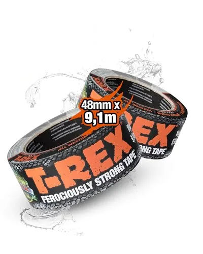 T-REX Gewebeband 48mm x 9,1m grau – Extrem starkes Gaffa Tape für vielseitige Anwendungen - VIELSEITIG & WETTERFEST: Das T-Rex Gewebeband ist ideal für Reparaturen und Befestigungen drinnen und draußen. Mit hoher Klebkraft und reißfester Oberfläche eignet es sich perfekt für Projekte in Haushalt, Garten und beim Camping.