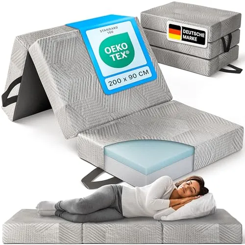 Klappmatratze Memory-Komfortkern 90x200 cm – Faltmatratze mit Visco-Schaum - Bequeme Klappmatratze mit druckentlastendem Visco-Komfortschaum und rutschhemmender Unterseite. Ideal für Gäste oder als praktische Faltmatratze. Waschbar bei 45 °C.