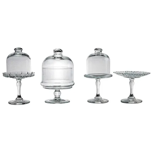 CreaTable 17884 Mini Patisserie 4-teiliges Geschirrset - Tortenständer aus hochwertigem Qualitätsglas, spülmaschinen- und mikrowellengeeignet, ideal für festliche Anlässe und als Geschenkartikel.