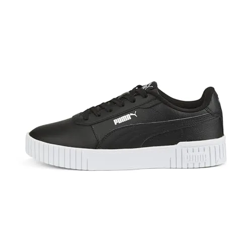 PUMA Damen Carina 2.0 Sneaker - Black Silver Gray, 36 EU - Damen-Sneaker mit hochwertigem Leder-Obermaterial, perforiertem Schuhblatt und rutschfester Gummisohle für optimalen Tragekomfort.