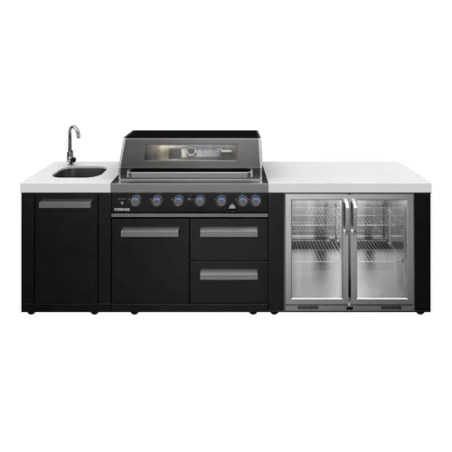 Everdure NEO Outdoorküche Black Steel - Grillküche mit 6+1 Brennern, großem Kühlschrank und Spüle. Perfekt für gesellige Grillabende im Freien, ausgestattet mit hochwertigem Edelstahl und XXL-Grillfläche.