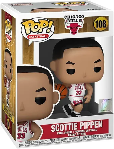 Scottie Pippen White Jersey NBA Chicago Bulls POP! Figur - Action-Figur von Scottie Pippen, 4,25 Zoll hoch aus hochwertigem Vinyl, ideal für Sammler und Basketball-Fans, originalverpackt und ab 3 Jahren geeignet.