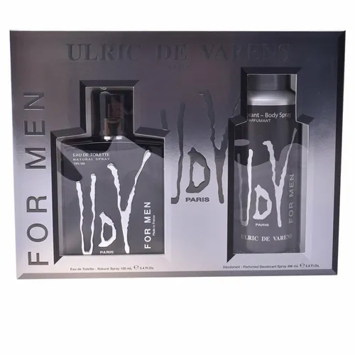 Ulric De Varens Men Eau De Toilette Spray 100ml Set - Elegantes Herrenduft-Set mit 100 ml Eau de Toilette und 200 ml Deodorant Spray. Ideal für den täglichen Gebrauch und ein perfektes Geschenk für Männer, die einen frischen Duft schätzen.