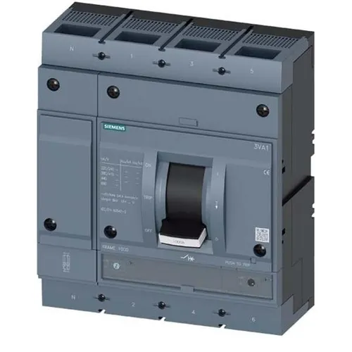 Siemens Leistungsschalter 3VA1563-7GF42-0AA0 - Steckverbinder Zubehör, leistungsstarker 4-poliger Leistungsschalter mit 110 kA Kurzschlussschutz, ideal für industrielle Anwendungen und Hutschienenmontage.