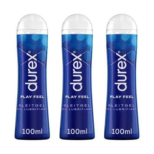 durex Gleitgel Play Feel 3 x 100ml - Dermatologisch getestet - Gleitgel für ein angenehmes Gefühl, wasserbasiert und duftfrei - ideal für unbeschwerte Momente zu zweit.