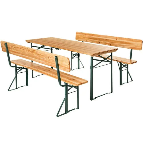 tectake Bierzeltgarnitur Franz II, 3-tlg. Set - Gartenmöbel-Set mit widerstandsfähigen Stahlgestellen, ideal für Feste und Feiern, wetterbeständig und stapelbar für einfache Lagerung.