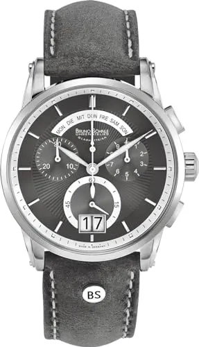 Bruno Söhnle Grandioso 17-13117-841 - Elegante Armbanduhr mit 42.5mm - Stilvolle Armbanduhr mit grauem Zifferblatt und hochwertigem Kalbslederarmband. Perfekt für besondere Anlässe oder den Alltag.