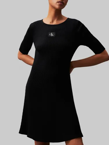 Calvin Klein Jeans Sweatkleid WOVEN LABEL SS SWEATER DRESS mit Logopatch schwarz L (40)