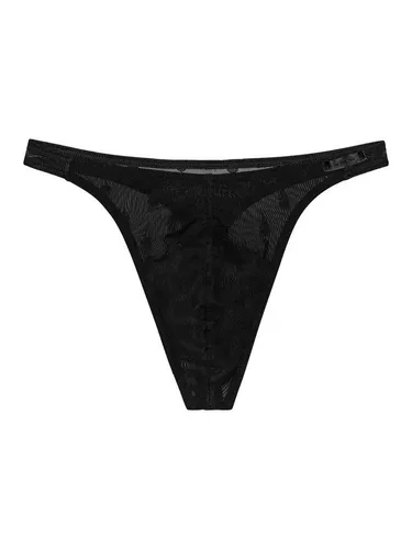 Hom Herren String Dark Thong Panties, Schwarz, L - Herren-Tanga mit gewebten Totenköpfen in schwarzer Spitze, gefüttertem Vorderteil und Öko-Tex-Zertifizierung für höchsten Tragekomfort.
