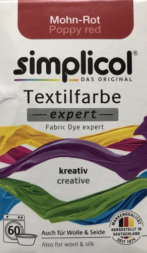 Simplicol Textilfarbe expert Mohn Rot für kreative Projekte - Textilfarbe in leuchtendem Mohn Rot, ideal für kreative Färbeprojekte. Mit geprüfter Qualität für ein zuverlässiges Ergebnis. Perfekt für Stoffe und Bastelarbeiten.