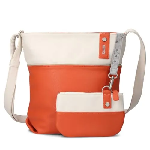 JANA J10 Crossbody Bag - Damen Umhängetasche im Bicolor-Design - Umhängetasche aus hochwertigem Kunstleder mit 5 Litern Volumen, wasserabweisend und inklusive passendem Kosmetikbeutel. Vielseitig tragbar als Schulter- oder Crossbody Bag.