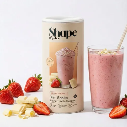 SHAPE REPUBLIC Strawberry White Chocolate - Proteinreicher Diät Shake - Gewichtsmanagement Shakes: Leckerer, kalorienarmer Mahlzeitenersatz mit 24 Vitaminen, der lange satt hält und beim Abnehmen unterstützt.