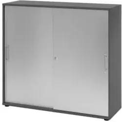 Schiebetürenschrank 3 OH in Graphit/Silber - Hochwertiger Büroschrank mit 2 Schiebetüren und abschließbarer Mittelseite, ideal für sichere Aufbewahrung und einfache Selbstmontage.