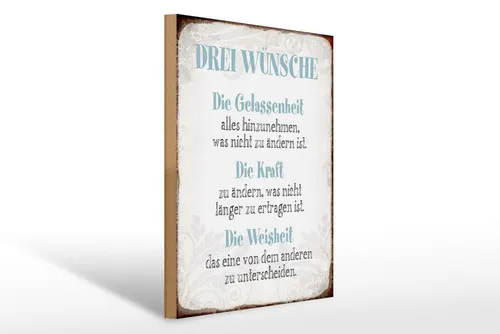 Femer GmbH Holzbild Spruch 30x40cm 3 Wünsche Gelassenheit Kraft, Sprüche Zitate Lustiges (1 St), Glatte Holzfaserplatte (MDF), vorn beschichtet