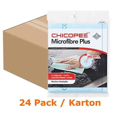 CHICOPEE DURADRY Mikrofasertücher blau 120 Stück im Karton Karton mit 24 x 5 Tücher je Pack, Tuchgröße ca. 34 x 40 cm M74-721
