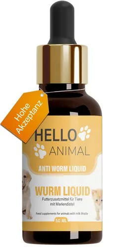 HelloAnimal® Wurm Liquid vegan - Natürliches Wurmmittel für Hunde und Katzen - 50 ML - Das HelloAnimal Wurm Liquid ist eine 100 % natürliche Lösung zur Unterstützung der Entwurmung Ihres Haustieres. Einfach unter das Futter mischen und für eine gesunde Pflege sorgen.