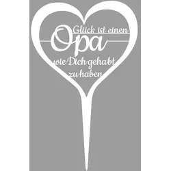Illumino Grabstecker Herz Grabschmuck Wetterfeste Grabdekoration aus Stahl weiß mit Trauerspruch I Glück ist einen Opa..I Eine liebevolle Erinnerung