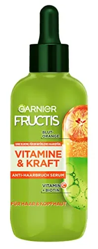 Garnier Kräftigendes Haarserum für dünnes und brüchiges Haar, Haarkur gegen Haarverlust, Mit Vitamin C und Blutorange, Fructis Vitamine & Kraft, 125 ml