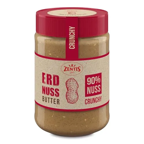 Zentis Erdnussbutter Crunchy – 350 g Erdnussbutter aus 90% Erdnüssen mit Erdnussstückchen für intensiven Geschmack