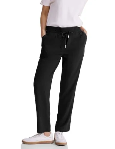 STREET ONE Damen A377201 Viskose Hose, Black, 36W x 28L - Damen-Hosen: Joggpants im Loose Fit mit Slim Legs, Gummibund und Tunnelzug für ultimativen Tragekomfort und lässigen Style.
