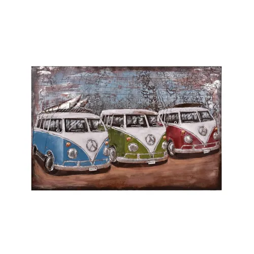 3D Metallbild 3 Bullis von Harms Import & Vertriebs GmbH & Co. KG - Sonstige Wanddekoration, handgefertigtes Kunstwerk aus hochwertigem Stahl mit beeindruckendem Vintagemotiv von drei klassischen Bulli-Vans.