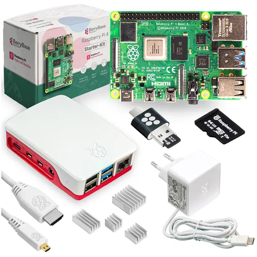Raspberry Pi 4 Starterkit 64GB mit Pi OS – Komplett-Set für den sofortigen Einsatz - Vollständiges Raspberry Pi 4 Starterkit inkl. 64GB microSDHC, Gehäuse und Zubehör. Ideal für kreative Projekte und Anwendungen, sofort einsatzbereit mit vorinstalliertem Betriebssystem.