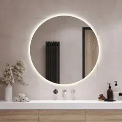 LED Badspiegel Rund Ø60 cm mit Beleuchtung - Warmweiß 3000K - Moderner runder LED Badspiegel mit 60 cm Durchmesser. Pflegeleicht, stabil und ideal für die Wandmontage. Genießen Sie ein perfektes Spiegelbild in warmweißem Licht.
