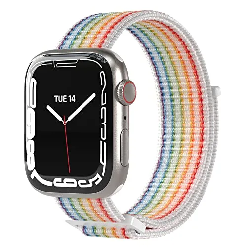 EAZY CASE Ersatzarmband kompatibel mit Apple Watch 42mm 44mm 45mm 46mm 49mm verstellbares Wechselarmband aus Nylon Loop für Apple Watch Serie 9 8 7 6 5 4 3 2 1 SE Ultra für Damen Herren Rainbow