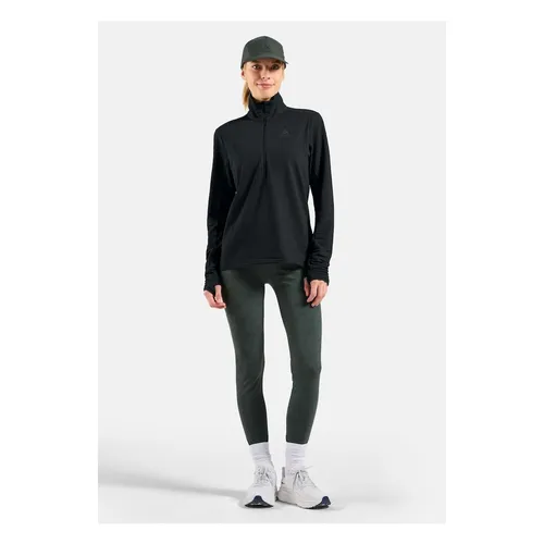 Odlo Damen Essential Thermal 1/2 Zip Midlayer schwarz - Laufbekleidung für kalte Tage, aus innovativem Thermo-Grid-Fleece mit integrierten Fäustlingen für zusätzlichen Komfort und Wärme.