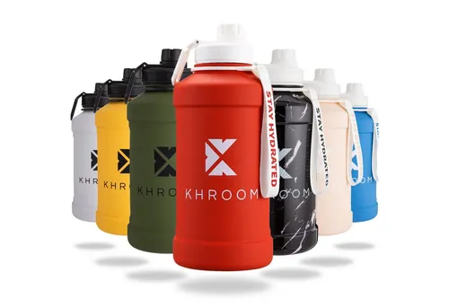 Khroom Edelstahl Trinkflasche 1,3L & 2,2L - BPA-freie Sportflasche für Gym und Outdoor, bruchsicher und auslaufsicher, perfekt für kohlensäurehaltige Getränke.