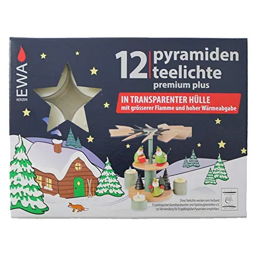 Ebersbacher Kerzenfabrik GmbH Pyramidenteelichte 12 Stück pro Packung mit transparenter Hülle