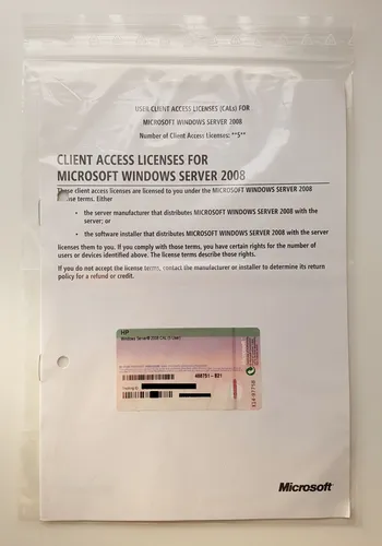 Windows Server 2008 5 Benutzer-CALs - OEM Lizenz Deutsch - Standardlizenz für Windows-Betriebssysteme, ideal für Unternehmen, die ihre IT effizient verwalten möchten. Erhalten Sie die nötigen Benutzerzugriffe in deutscher Sprache.