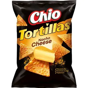 Chio Tortillas Nacho Cheese, 110 g - Knusprig-würzige Tortillas aus goldgelbem Mais mit dem herzhaft-pikanten Käsegeschmack. Ideal für gesellige Abende und perfekt zu Dips. Ohne künstliche Aromen und Farbstoffe. Ein Genuss für jeden Snackliebhaber!