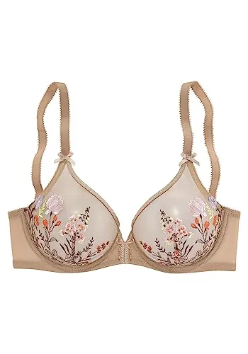 Bügel-BH LASCANA "Maria", Damen, Gr. 100, Cup B, braun (toffee, bunt) - Femininer Bügel-BH mit edler Stickereispitze und verstellbaren Trägern, ideal für verführerische Dessous und romantische Anlässe.
