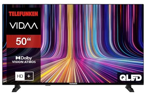 Telefunken QLED Fernseher 50 Zoll Smart TV VIDAA QU50VP750S 4K Fernseher UHD, HDR TV mit Dolby Vision, Dolby Atmos, Triple-Tuner und 6 Monate HD+ inkl., LED TV schwarz