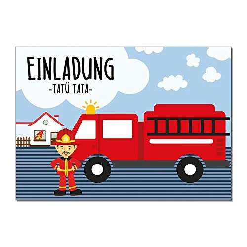 younikat 15 Feuerwehr-Mann Einladungskarten I DIN A6 I Einladung Set Kinder-Geburtstag Einladung zum Ausfüllen für Kinder Jungen Jungs I dv189