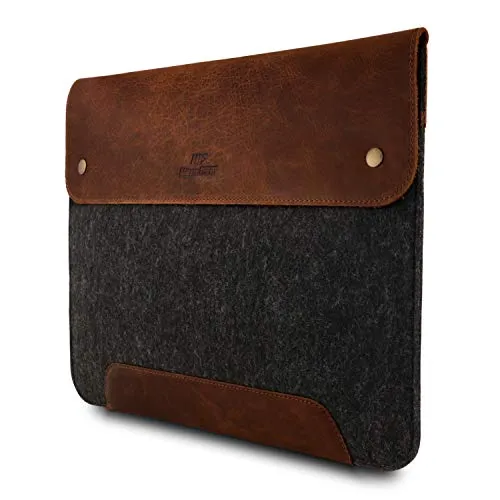 MegaGear MacBook-Tasche aus echtem Leder und Fleece, Laptop-Hülle für MacBook Pro und MacBook Air Hülle – 16 Zoll – 15 Zoll – 15,5 Zoll (M2, M2 Pro, M2 Max, M1) Modelle 2020, 2021, 2022 und 2023