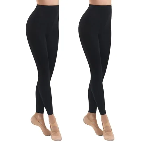 MANZI Ballett Strumpfhose für Damen 2 Paar Ohne Fuß Strumpfhose 40 Denier Weiche Opaque Legging Tanzstrumpfhosen Schwarz L-XL