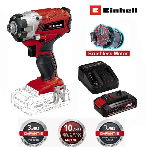 Einhell TP-CI 18 Li BL Akku-Schlagschrauber - Akkuschrauber mit 2.5 Ah Akku und Ladegerät, ideal für flexible Anwendungen ohne Kabel, kraftvoll und handlich.