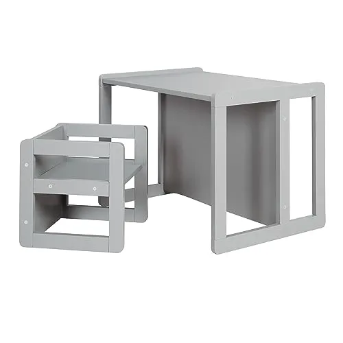 roba Kindersitzgruppe 3in1 - Wendehocker & Tischbank für Kinder - Multifunktionale Kinderbank und Wendehocker aus robustem MDF in modernem Grau, ideal für jedes Kinderzimmer. Mit 3 Sitzhöhen wächst die Sitzgruppe mit Ihrem Kind mit!