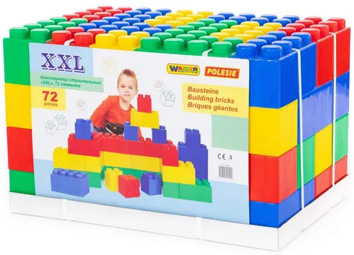WADER QUALITY TOYS Bausteinblock XXL - 72 Stück - Spielbausteine aus hochwertigem Kunststoff, ideal für Kinder ab 12 Monaten, fördert die Kreativität und Motorik.