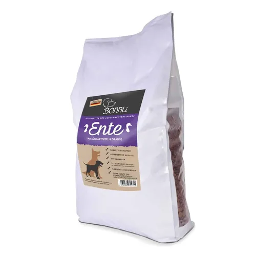 Ente mit Süßkartoffel & Orange 12kg - Getreidefreies Hundefutter - Hundefutter für adulte Hunde, hergestellt in Deutschland, mit hypoallergenen Zutaten wie Ente und Süßkartoffel, ideal für empfindliche Tiere.