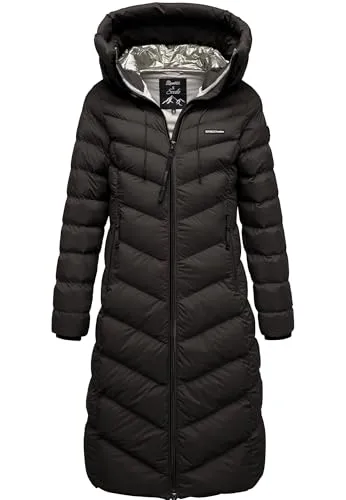 REPUBLIX Damen Gefütterte Winterjacke RJ-8025 Schwarz S - Modischer gefütterter Wintermantel für Damen mit großer Kapuze. Langer Schnitt in eleganter Steppoptik, ideal für kalte Tage. Robuste Verarbeitung aus 100% Polyester für Komfort und Pflegeleichtigkeit.