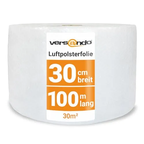 versando Premium Luftpolsterfolie 100m x 0,3m Versand, Verpackung, Umzug Noppenfolie Bubble Wrap LPF Rolle