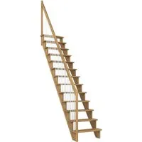 Dolle Raumspartreppe Lyon Eiche mit Metallgeländer 65 cm - Treppen & Geländer - elegante Raumspartreppe mit einseitigem Geländer, ideal für platzsparende Lösungen und einfache Anpassung an Geschosshöhen bis 286 cm.